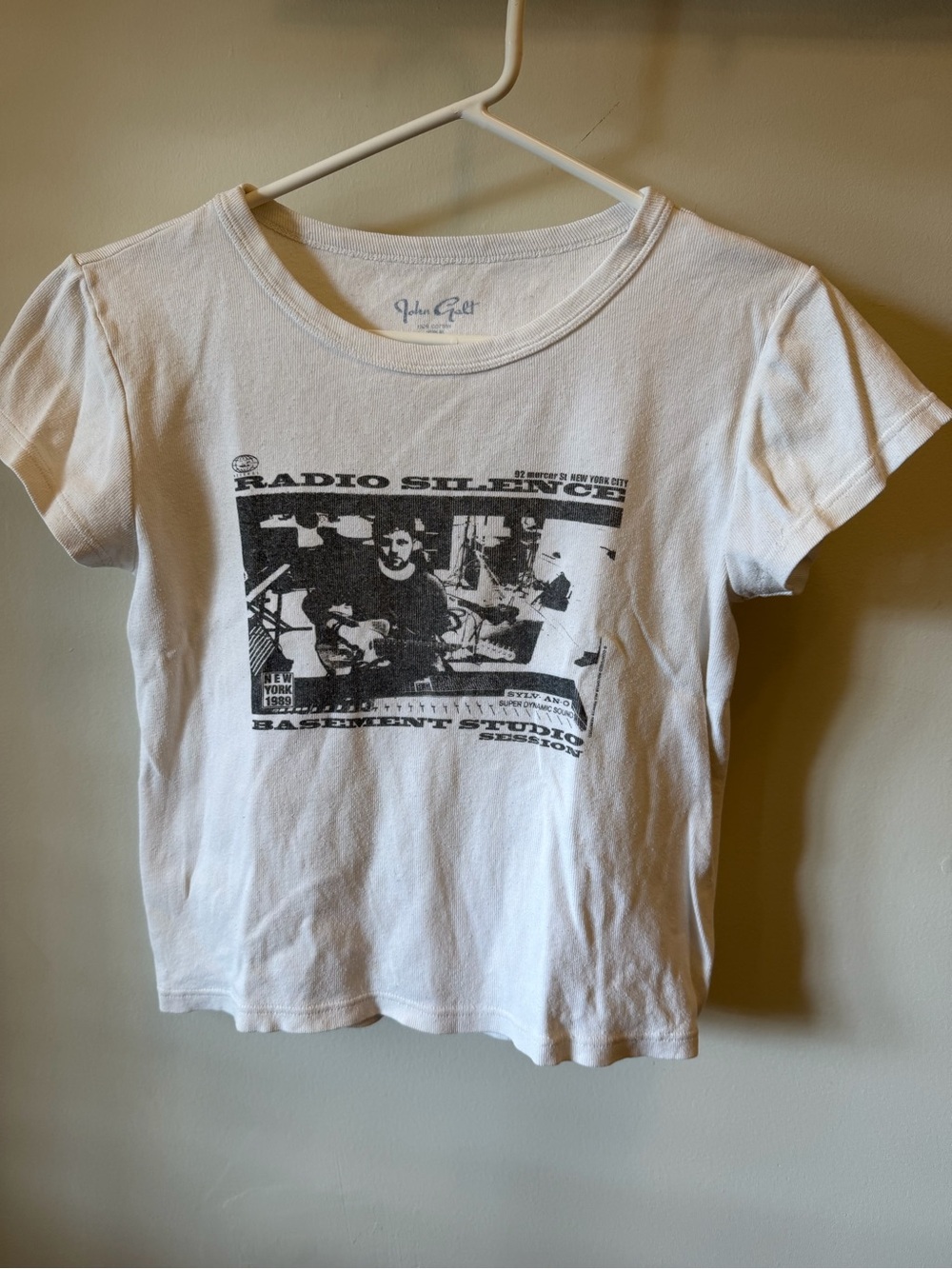 Brandy Melville White Tee with Black Radio Graphic